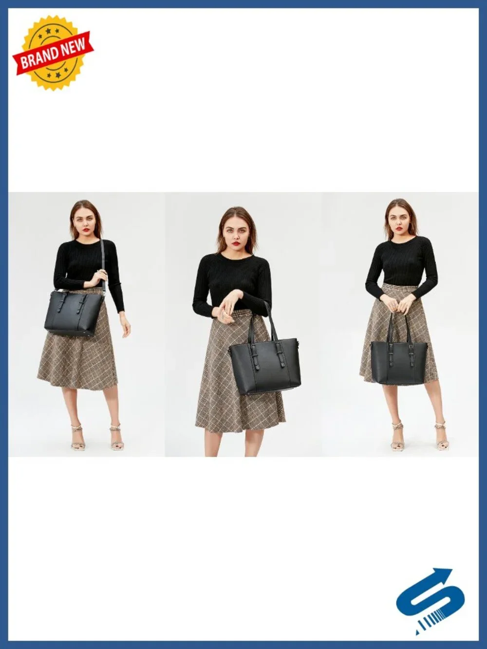 Faux Leather Satchel Handbag with Adjustable Crossbody Strap